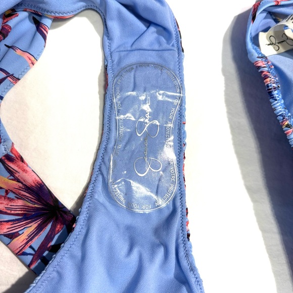 Jessica Simpson Palmy Days Smocked O-ring Bikini Top Bottom L/M Lilac Palm Tree - Picture 14 of 14